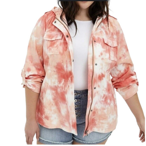 Torrid Women's Tie Dye Pink Twill Anorak Hooded Jacket Size 00 Or Size Large